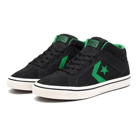 Converse Cons Gates Mid Black Green Suede Skate Sneakers Streetwear Mens 9.5 NEW - Picture 1 of 10